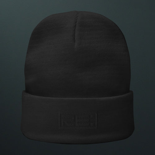 Black/Black Embroidered Beanie