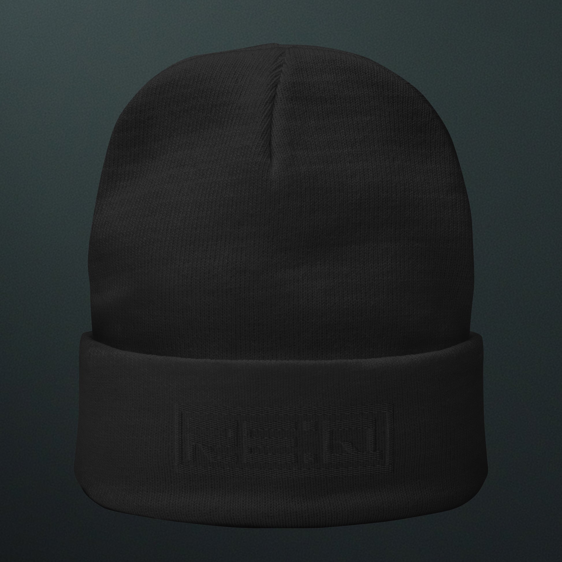 Black/Black Embroidered Beanie
